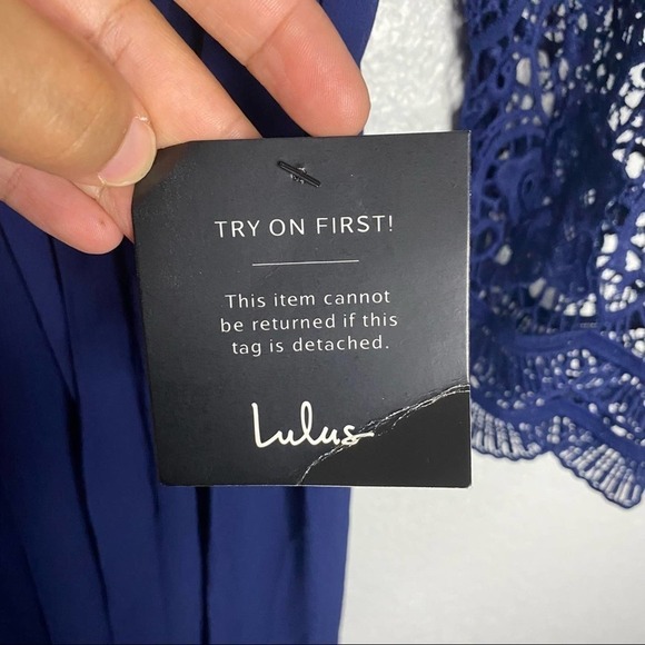Lulus Awaken My Love Navy Blue Long Sleeves Lace Maxi Dress Size Medium New - Picture 15 of 15